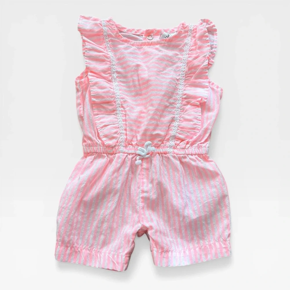 Carters Baby Girls Pink White Striped Seersucker Flutter Sleeve‎ Romper 3M